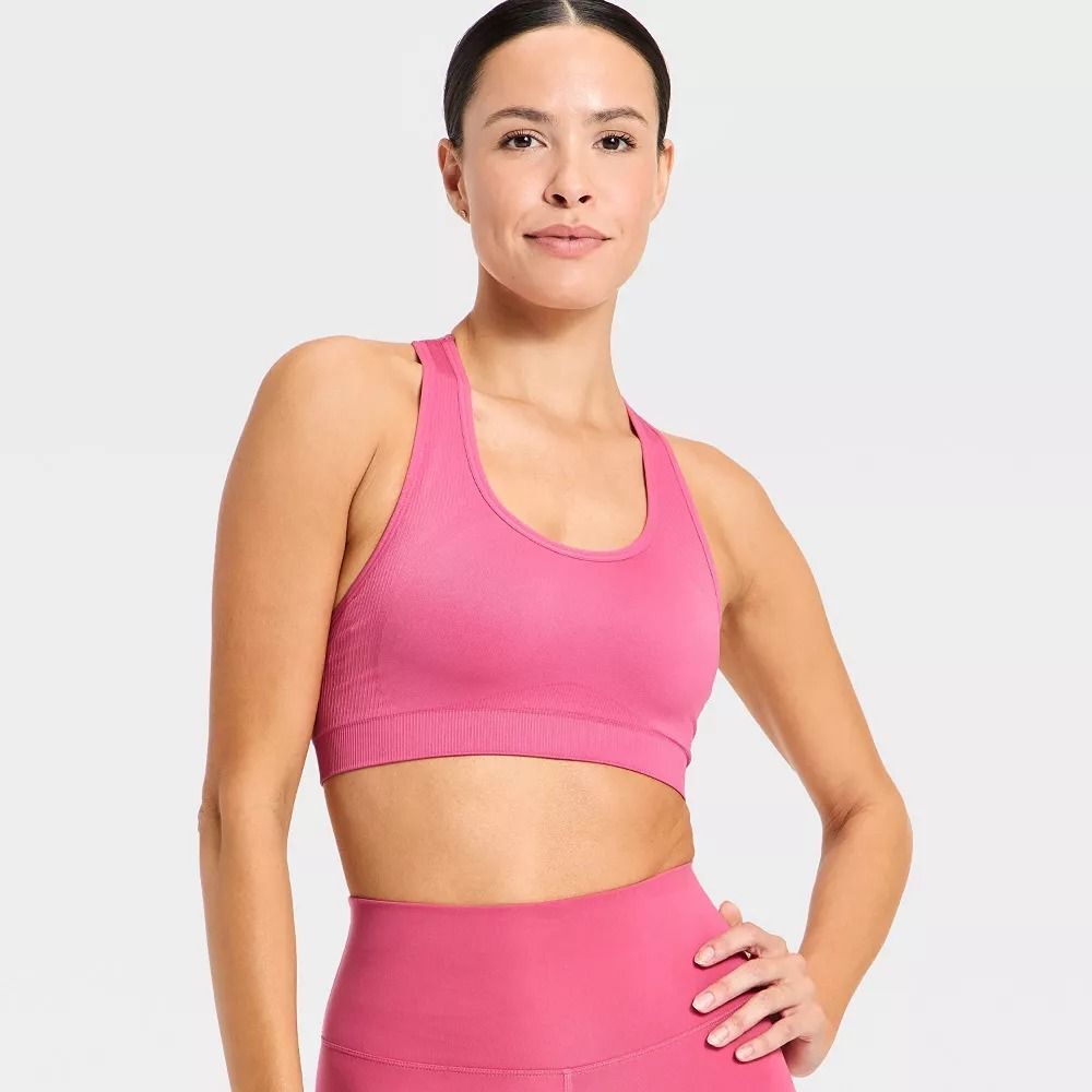 Women's Seamless Medium Support Racerback Sports Bra - All In Motion Pink M